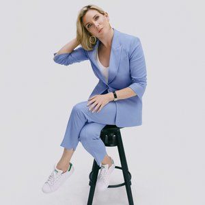 Powder Blue Classic Blazer with Side & Interior Pockets by Argent - Size 0